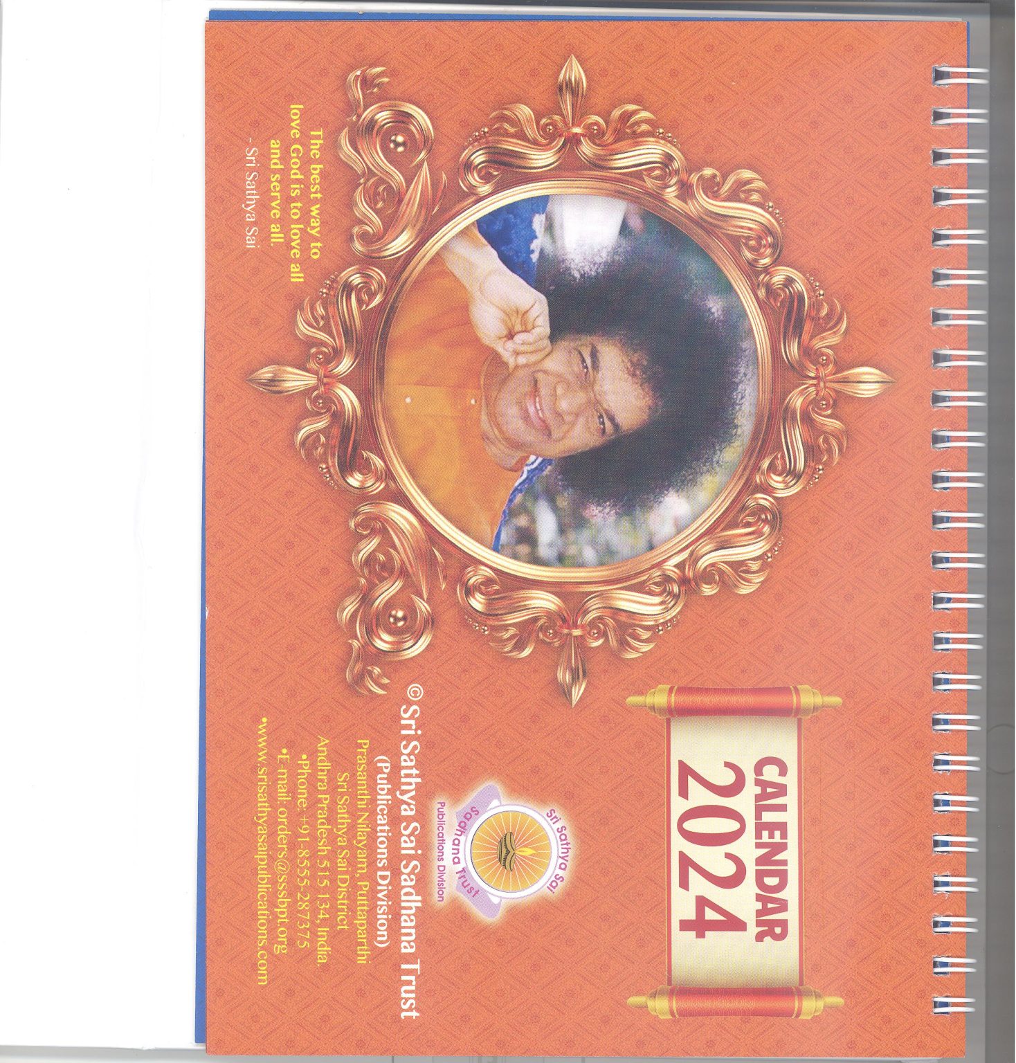 2024 DESK CALENDAR Sathya Sai Book Store, Tustin, California, USA